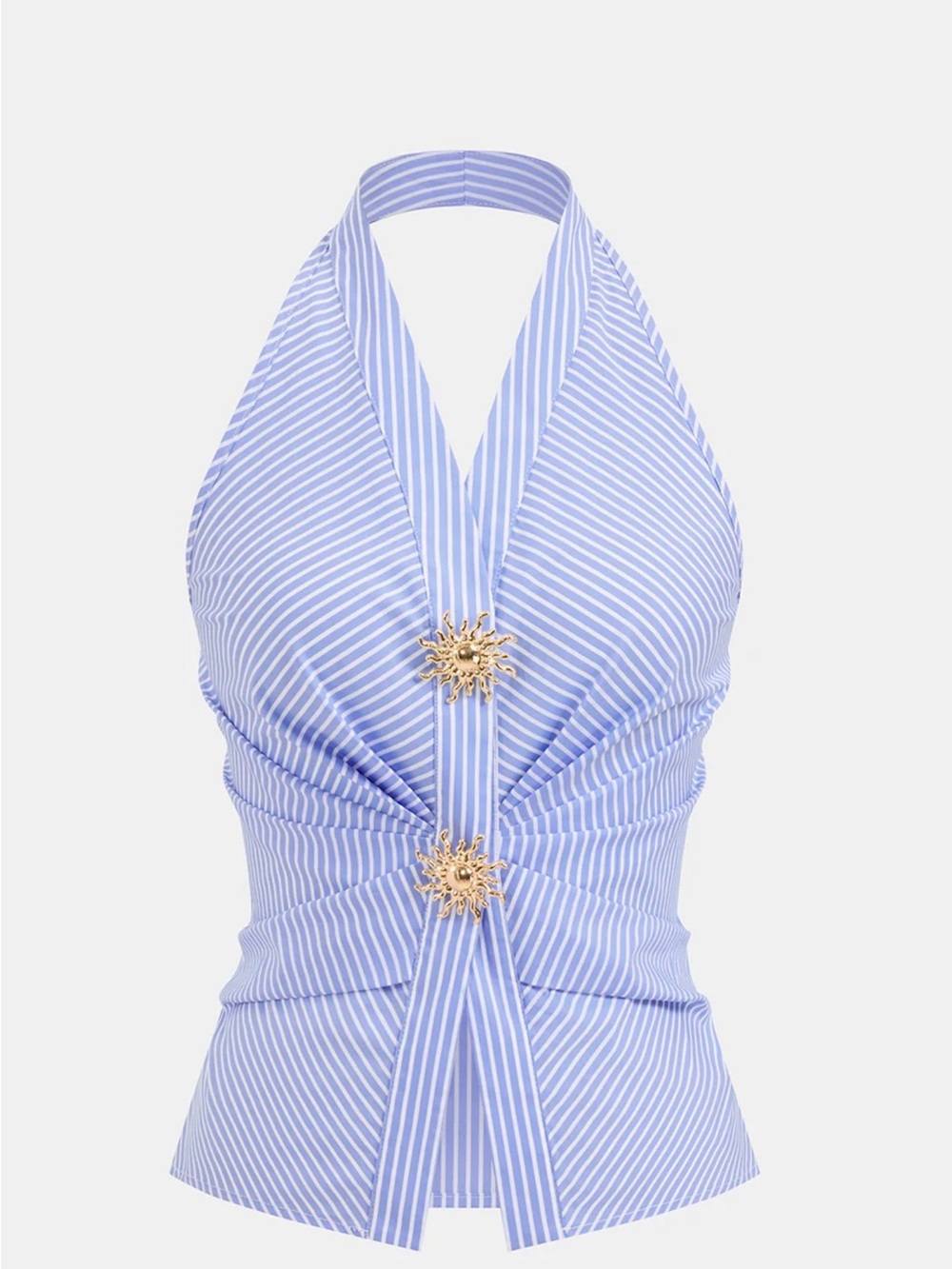Commense - Cotton Blend Striped Halter Top BlueWhite Large